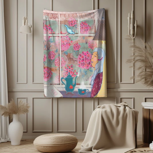 Velveteen Plush Blanket – “Rainy Window” Cozy Throw