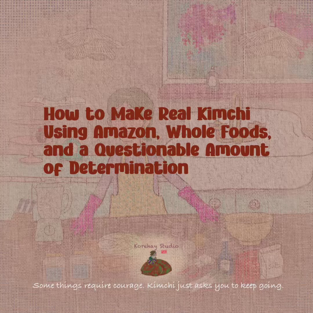 Load video: A short illustrated LALATOWN video showing how to make real kimchi using simple ingredients and a humorous, cozy storytelling style.
